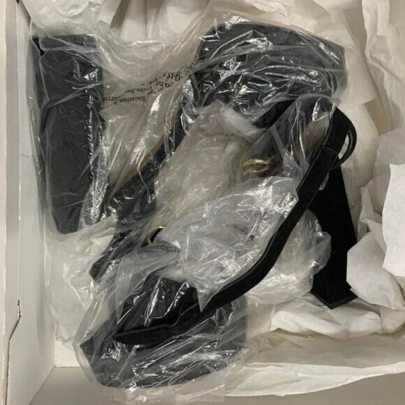 Aqua Mardi Platform Slingbacks Blocked Heels Sandals Size 9.5M Black Suede - Picture 11 of 11